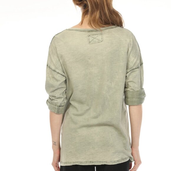 Olive V Neck 100% Cotton Top - Picture 5 of 5